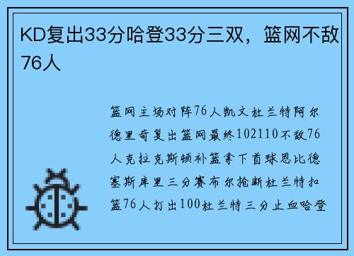 KD复出33分哈登33分三双，篮网不敌76人