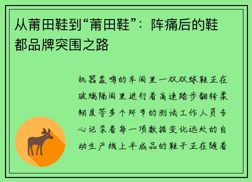 从莆田鞋到“莆田鞋”：阵痛后的鞋都品牌突围之路